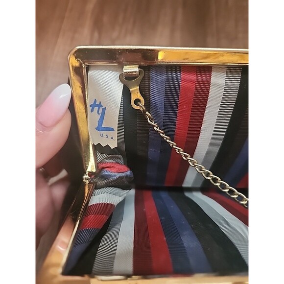 1960’s Black Patent Leather HL Clutch Wallet Stripes Handbag Vintage - Picture 4 of 7